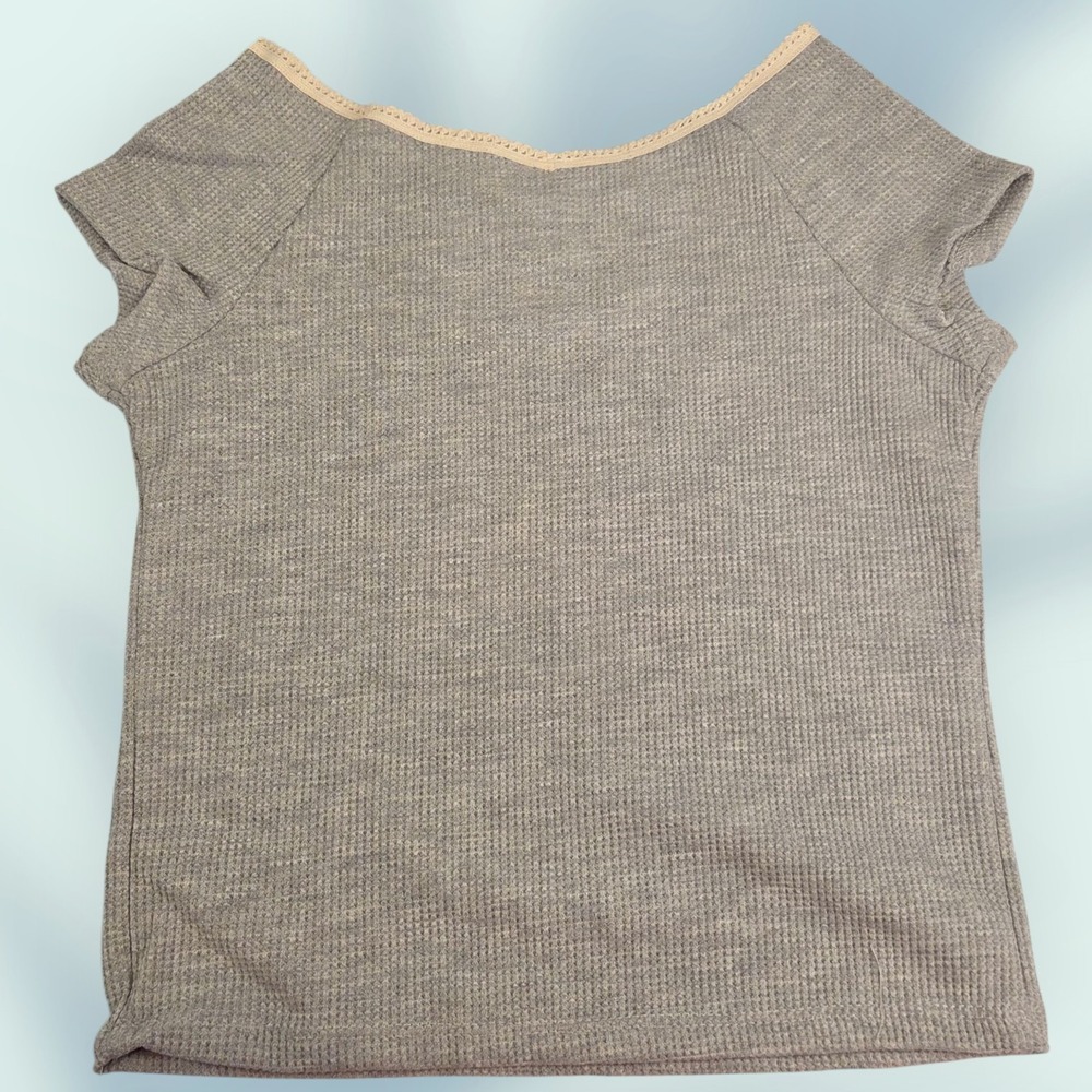 Art Class Kids Sz M (8)‎ Waffle Knit Tee With Lace Accents Cap Sleeves Gray NWT - Picture 2 of 7
